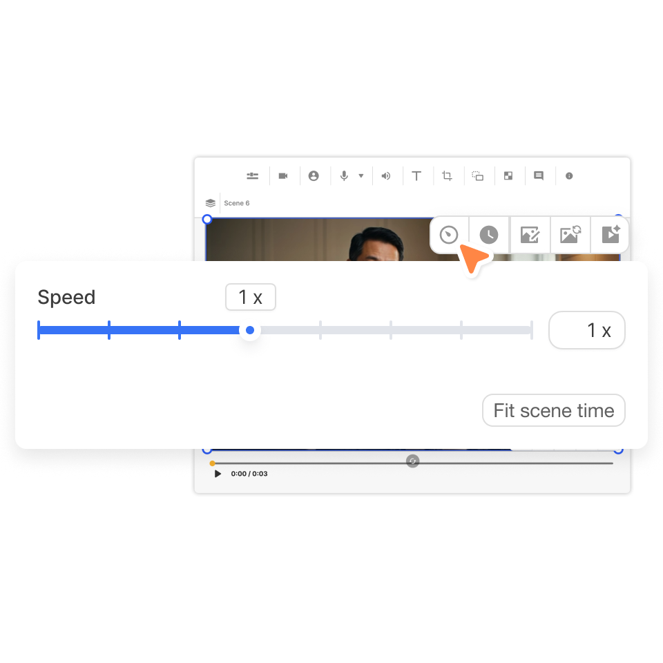 Open the Speed controls from the button on the far right of the selected footage toolbar in Visla